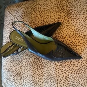 Donald Pliner couture slingback black leather stunning shoe 10 1/2